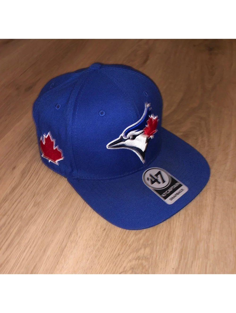 47 BRAND TORONTO BLUE JAYS ADJUSTABLE SNAPBACK HAT BLUE MAPLE LEAF RED CAP